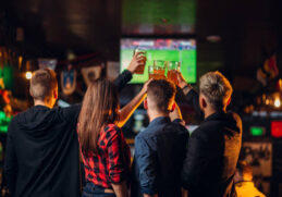 What are sports bars lined with?